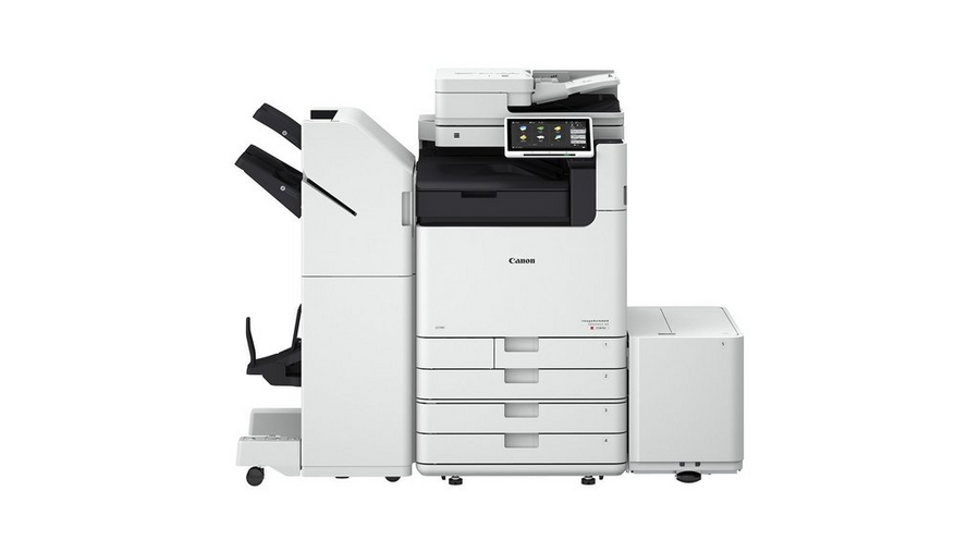Canon imageRUNNER floor-standing multifunction copier in a corporate office.