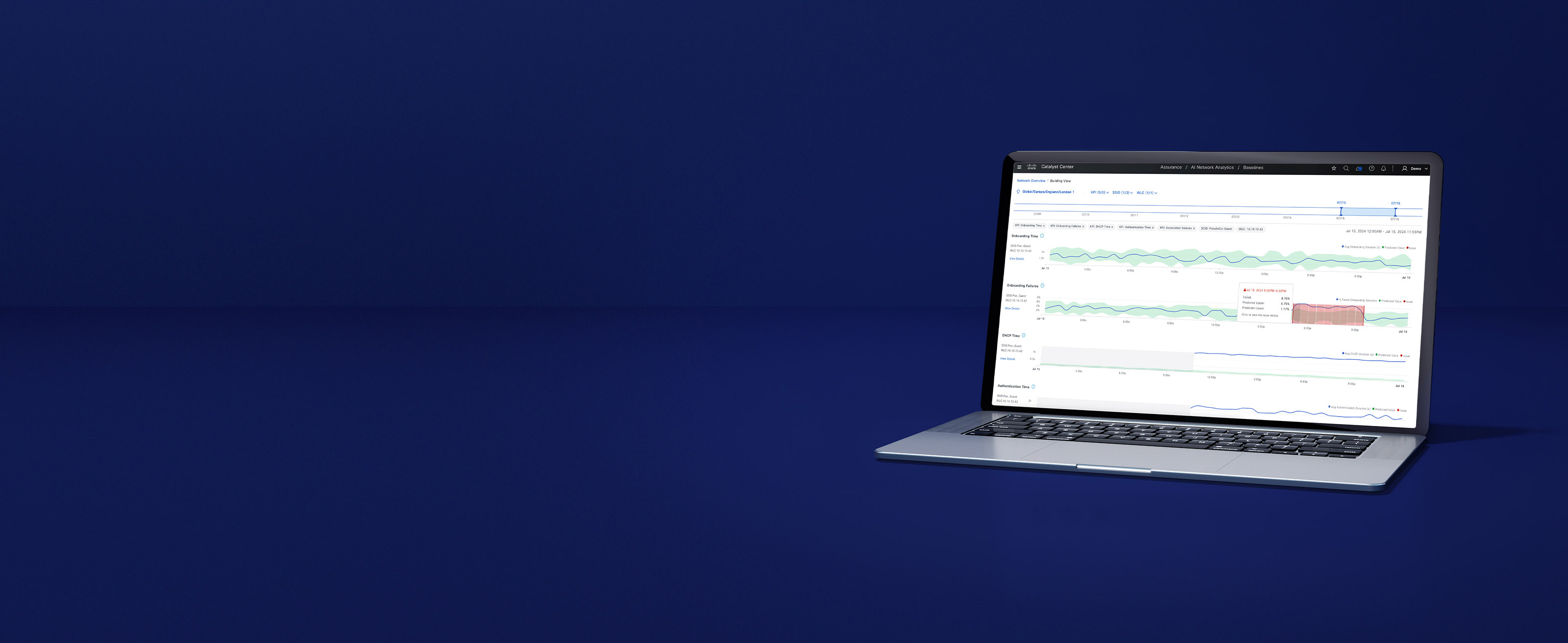 IT professional monitoring network performance on multiple screens/dashboards (NOC-style shot).