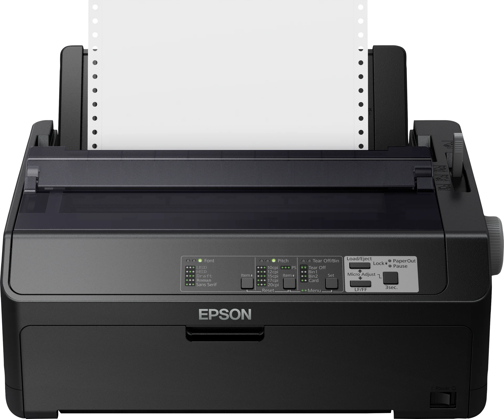 Dot matrix printer producing a multi-part carbonless form or invoice in a warehouse or retail back-office.