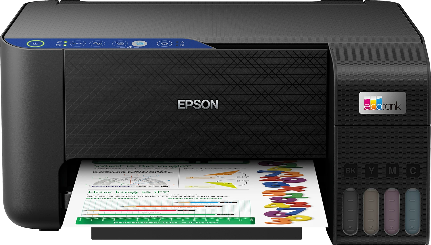 Compact EcoTank all-in-one printer on a home desk or study setup.