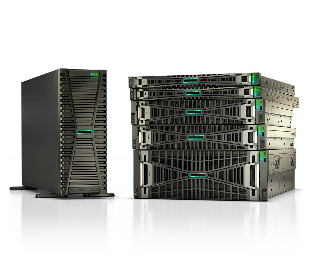 Rack-mounted HPE ProLiant server in a server room or data centre setting.