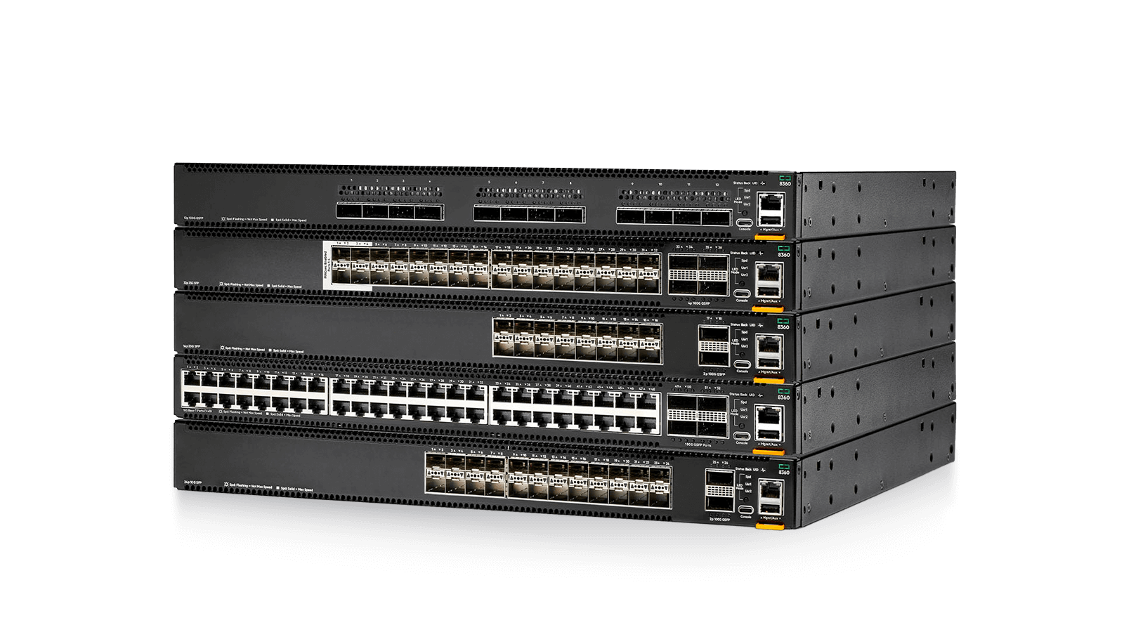 Rack-mounted network switch with patch cables connected, in a comms room or server rack setting.