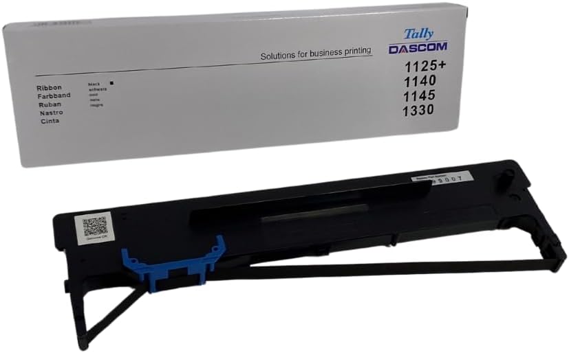 Close-up of ribbon cartridges for dot matrix printers, packaged or on a shelf.